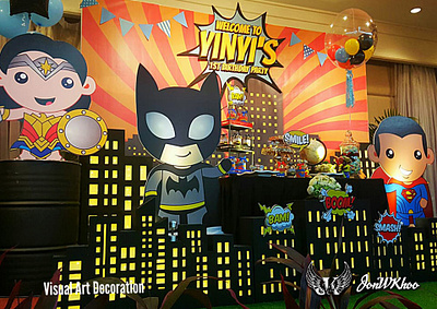 DC SuperHero Theme Birthday 2017 | Party Backdrop baby backdrop birthday chibi cute dc superheroes design graphic design illustration jonwkhoo party superhero party backdrop superheroes visual art deco