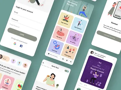 Healthcare & fitness app UI UX app clean color concept design graphic design illustration minimal mobileapp simple typography ui uidesign uiux ux uxdesign vector web web design website