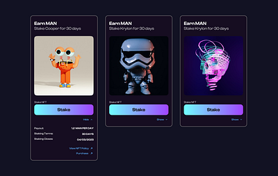 NFT Staking UI Card Design bitcoin blockchain cryptocurrency design earn nft staking ui ux web 3 web3