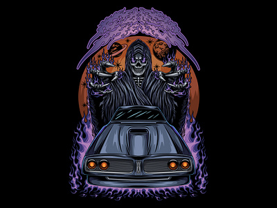 Come to hell Reaper Car Illustration symbol