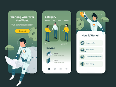 Freelancer App Design Exploration graphic design illustration isometric illustration landing page mobile design ui user interface