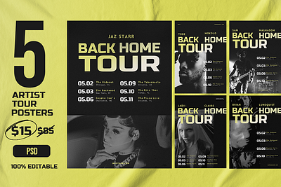 5 Artist Tour Poster Templates artist creativemarket design graphic design musicians photoshop posters templates tour