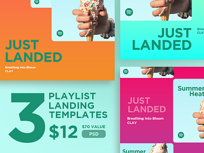 3 Playlist Landings Templates applemusic artist creativemarket design graphic design landings music musicians photoshop playlist playlistlandings spotify tidal