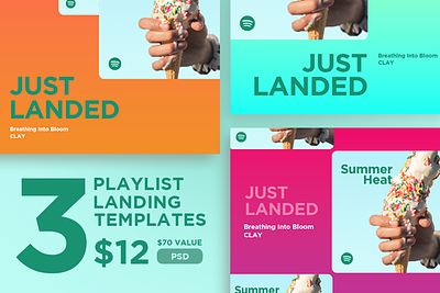 3 Playlist Landings Templates applemusic artist creativemarket design graphic design landings music musicians photoshop playlist playlistlandings spotify tidal