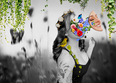 Flower Face bird butterfly design editing flowers graphic design nature photo editing photography photoshop vines