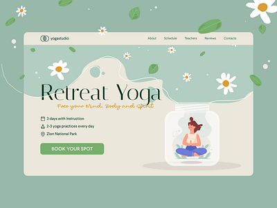 Retreat Yoga Hero Page design figma flowers graphic design green hero heropage illustration landing ui ux yoga
