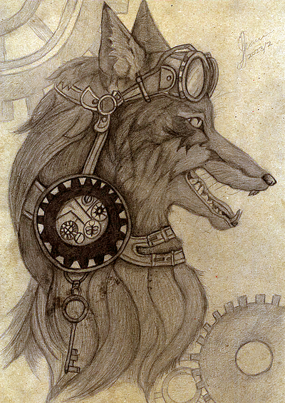 STEAMPUNK FOX art artist design drawing graphite pencil sketch