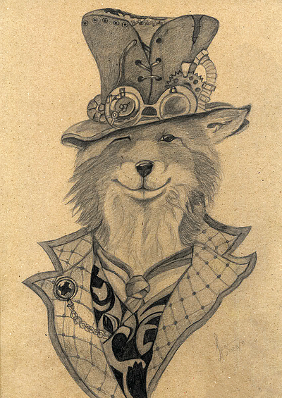 FOX IN HAT art artist design drawing graphite pencil illustration sketch