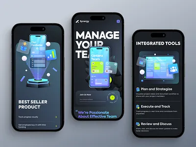 Synergy - Team Management Mobile Responsive animation app branding dark ui design graphic design illustration landing page logo mobile mobile responsive team team management tools management ui ui ux vector web web design website