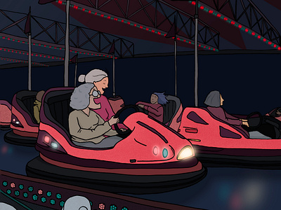 Bumper car session artwork bumpercar dog fun funfair grandma illustration illustrationpresse ink lights senior