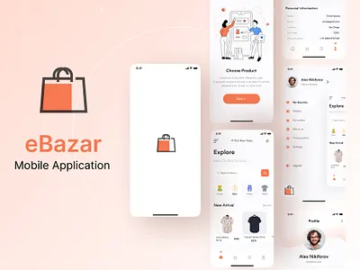 eBazar eCommerce mobile application admin application branding cart ecommerce ecommerce application flate design graphic design logo mobile application online shopping template ui uiux
