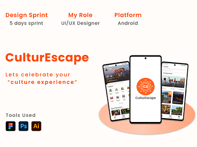 CulturEscape android app branding culture culture app figma graphic design illustrator logo photoshop portfolio product design travel travel app ui uiux user experience user interface ux design