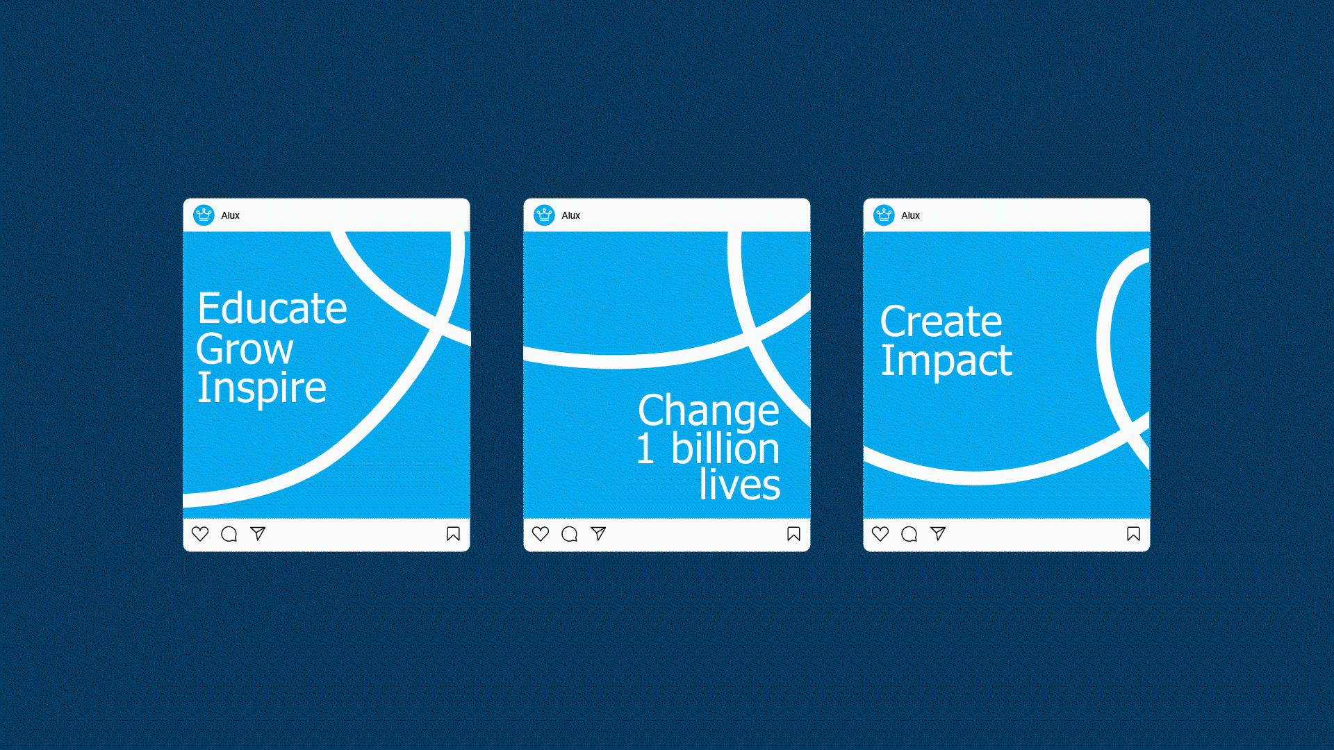 Alux - Social Media Posts Animation after effects alan jacob george alux art blue brand identity branding clean crown design graphic design instagram logomark logotype minimal motion motion graphics social media typography visualization