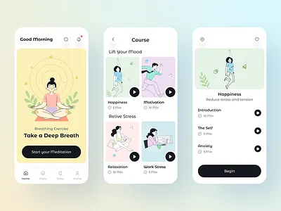 Meditation App UI branding design graphic design illustration logo meditation app mobileapp tecorb ui userinterface vector yoga app ui