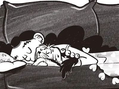 Nap time with puppy blanket brushes character design charcoal dog drawing girl illustration nap pillow procreate puppy safety sketch sleeping sofa tale woman yorkee yorkshire