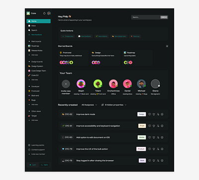 Project Management Dashboard (dark mode) ui