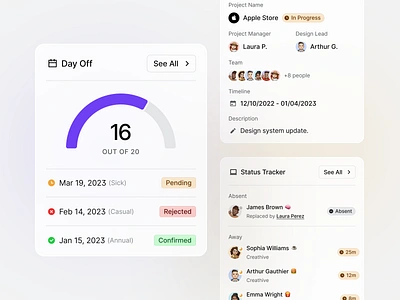 Employee Tracker • AlignUI Design System card design employee gauge hr hr management human resources list card tracker typography ui ux