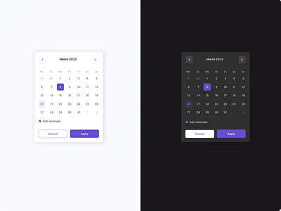 Calendar component for an app app app design calendar clean component date picker design system flat minimal sidebar ui ux