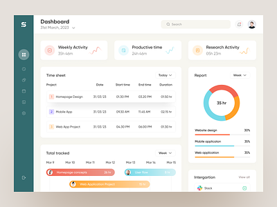Time tracker dashboard design calender card clean concept dashboard design interface productivity project project management schedule task task manager task tracker time tracker time tracking tool ui ux web app