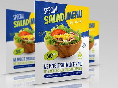 Salad Restaurant Flyer Template Vol.3 corporate design fast flyer food illustration leaflet poster restaurant salad