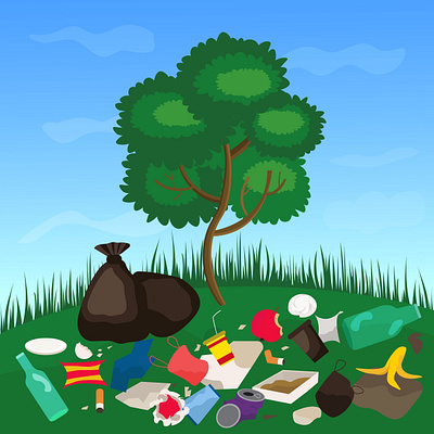 trash in the field adobe illustrator ecology garbage graphic design green nature park plastic recycling pollution recycling trash tree