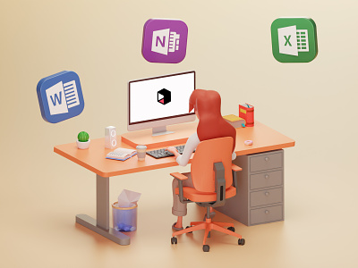 Working in Microsoft Apps 3d 3d character 3d illustrations 3d scene blender design excel graphic design illustration illustrations library microfost office microsoft microsoft suite onenote resources threedee word