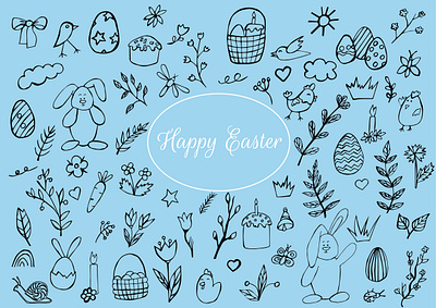 Easter doodles adobe illustrator blue background doodle easter easter bunny easter eggs flower holiday line