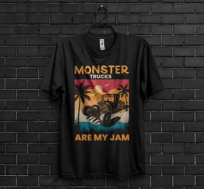 Monster Trucks Vintage T-shirt Design branding graphic design halloween tshirt happy camping shirt let tshirt design t shirt bundle t shirt fashion