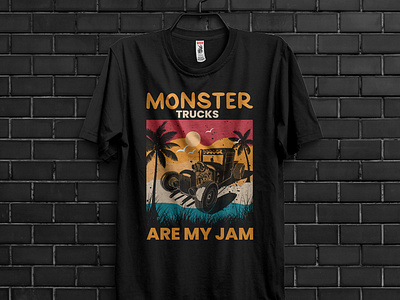 Monster Trucks Vintage T-shirt Design branding graphic design halloween tshirt happy camping shirt let tshirt design t shirt bundle t shirt fashion