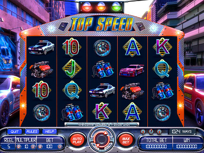 The main UI for the Speed Cars themed online slot game cars game cars slot cars themed casino design digital art gambling game art game design game reels graphic design main ui reels slot design slot game reels slot reels speed cars ui ui design ui reels