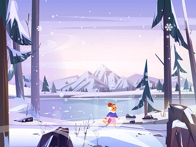 Winter forest illustration for landing page branding character design digital art forest girl graphic design hero illustration illustration ui ux vector web design web illustration wood