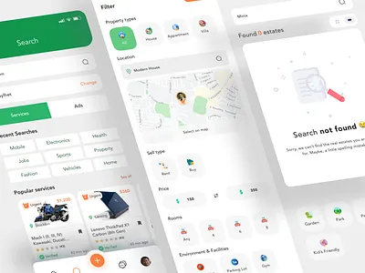 Classified Search Flow app designer app search flow design best app design 2023 best design 2023 best mobile app designer classified app design classified filters classified search flow classified web design clean and minimal app design creative app designer empty search figma designer hire me location filters no result found popular case study 2023 search flow uikits uiroll