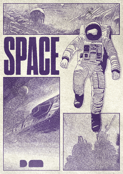 Space comic grungy comic panel ai art grunge illustration photoshop poster print