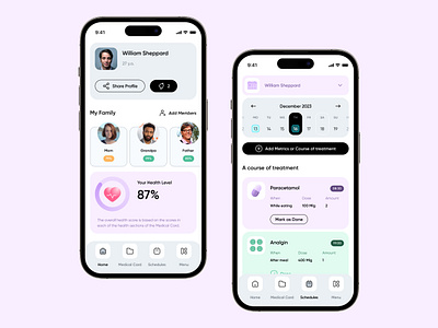 Health App app calendar drugs health healthcare healthdots heart icon identity interface ios medication mobile profile schedule therapy ui ux