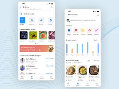 Health screen for pet application: Mobile UI health app mobile ui pet health ui user interface