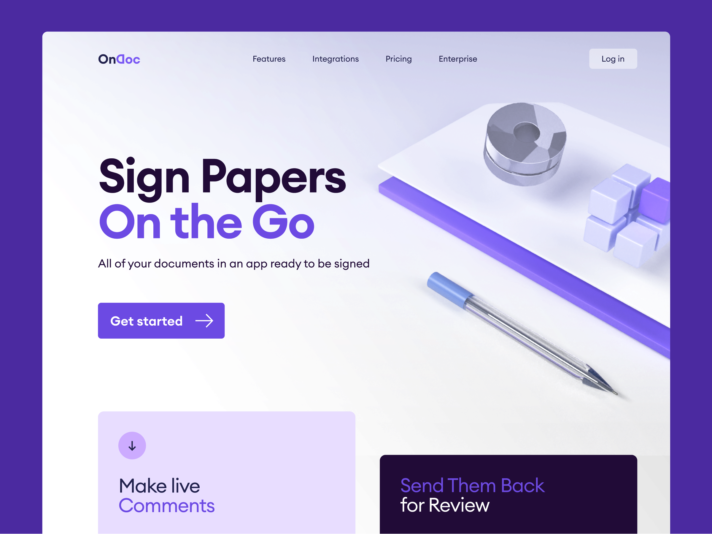 OnDoc - Landing page exploration 3d 3d landing cool landing document ui ux web web app webdesign website