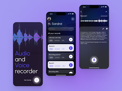 Audio and voice recorder/mobile app app design interface ui ux