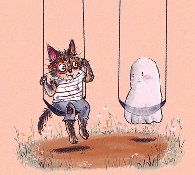 Swinging with a pal art illustration
