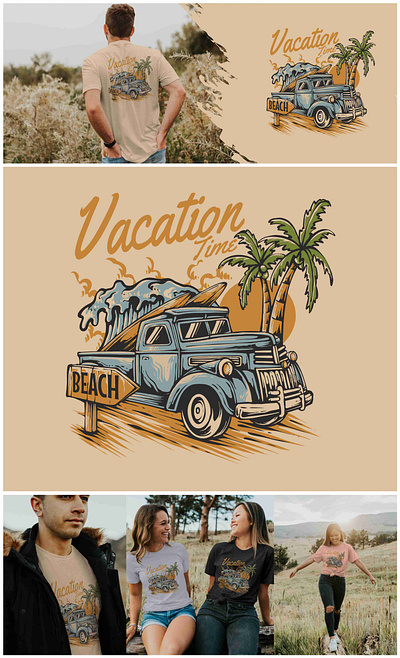 Vintage Retro Pickup Car Hand Drawn Illustration beach branding design graphic design handdrawn illustration logo motorcycle mountain nature retro vector vintage