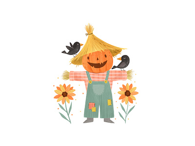 Pumpkin scarecrow childrens illustration design graphic design hand illustration illustration artist procreate artist