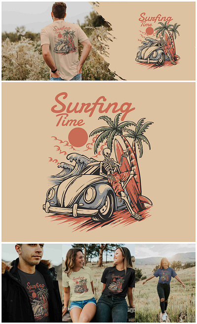 Vintage Retro Skull Surfing Summer Vibes Illustration Design adventure beach branding cafe racer design graphic design illustration logo motorcycle mountain nature retro skull summer surfing vector