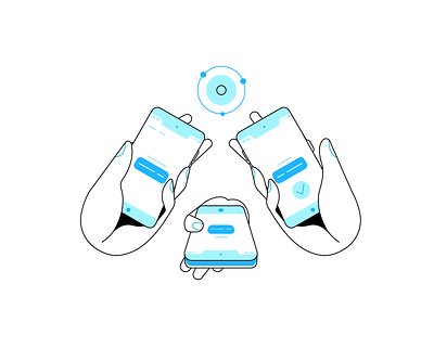 Connection app layout character communicate connection flat geometrical hand holding illustration isometric isometry lineart phone vector