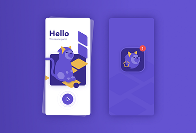 Hello cat app flat icon app illustration mobile ui