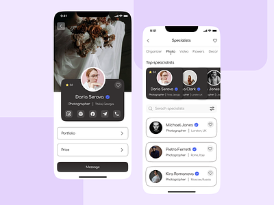 Photographer app app application branding dark design mobile mobile app photo photographer profile ui ux