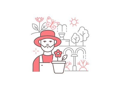 Gardener - line art mini-illustration design farmer flat design gardener illustration line linear man plant profession senior style vector