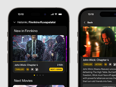 Finnkino App Concept app cinema clean concept dark finland minimal mobile movie trailer ui video