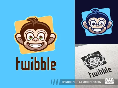 Monkey Mascot Logo ape brand cartoon character children envato fun illustration jungle kids logo mascot monkey mono playful smile template vector