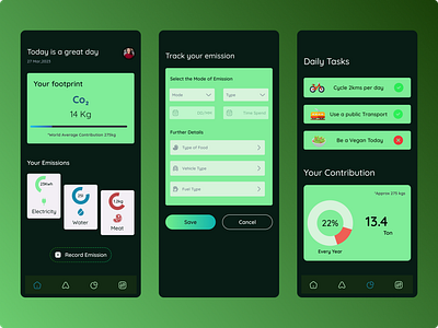 Carbon footprint Tracker app UX android carbon footprint clean and minimal design gamification management app minimialistic mobile tracking ui user experience user interface ux visual design