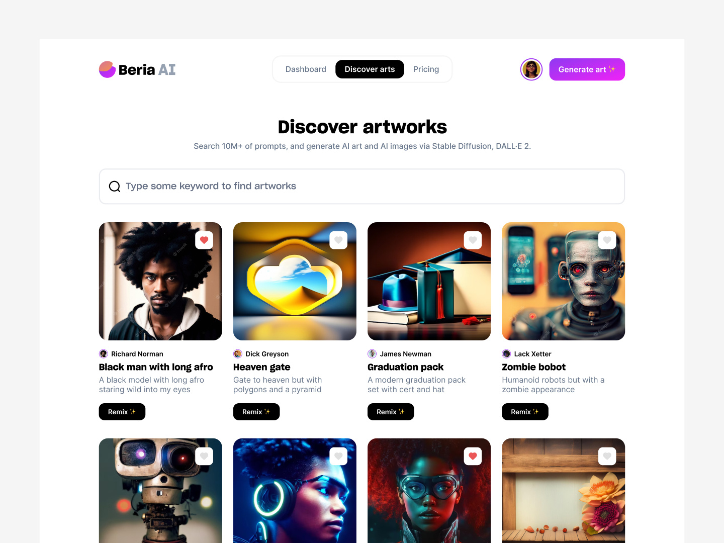 BeriaAI - Generate Artwork ai ai art generative art product ui