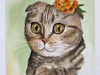 Watercolor painting "Marysia" animals cat handmade illustration pets watercolor